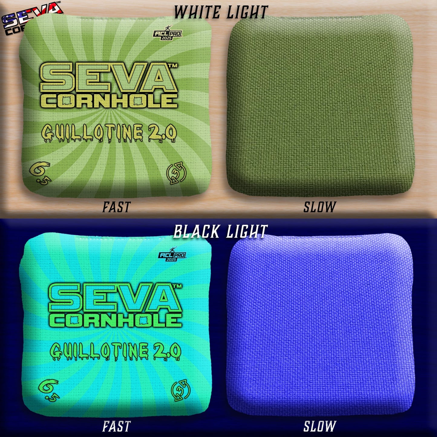 Swirl Blacklight GLO Cornhole Bags Guillotine 2.0 ACL Pro Stamped