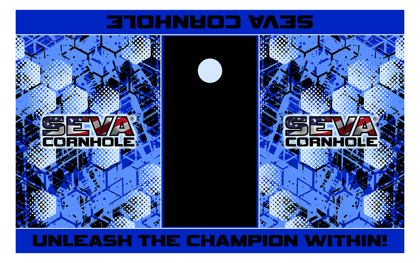 SEVA Cornhole Tournament Pitching Mats Honeycomb– 5′ × 8′ Carpet Style, Sublimation Printed, Anti-Skid Backing (Set of 2)