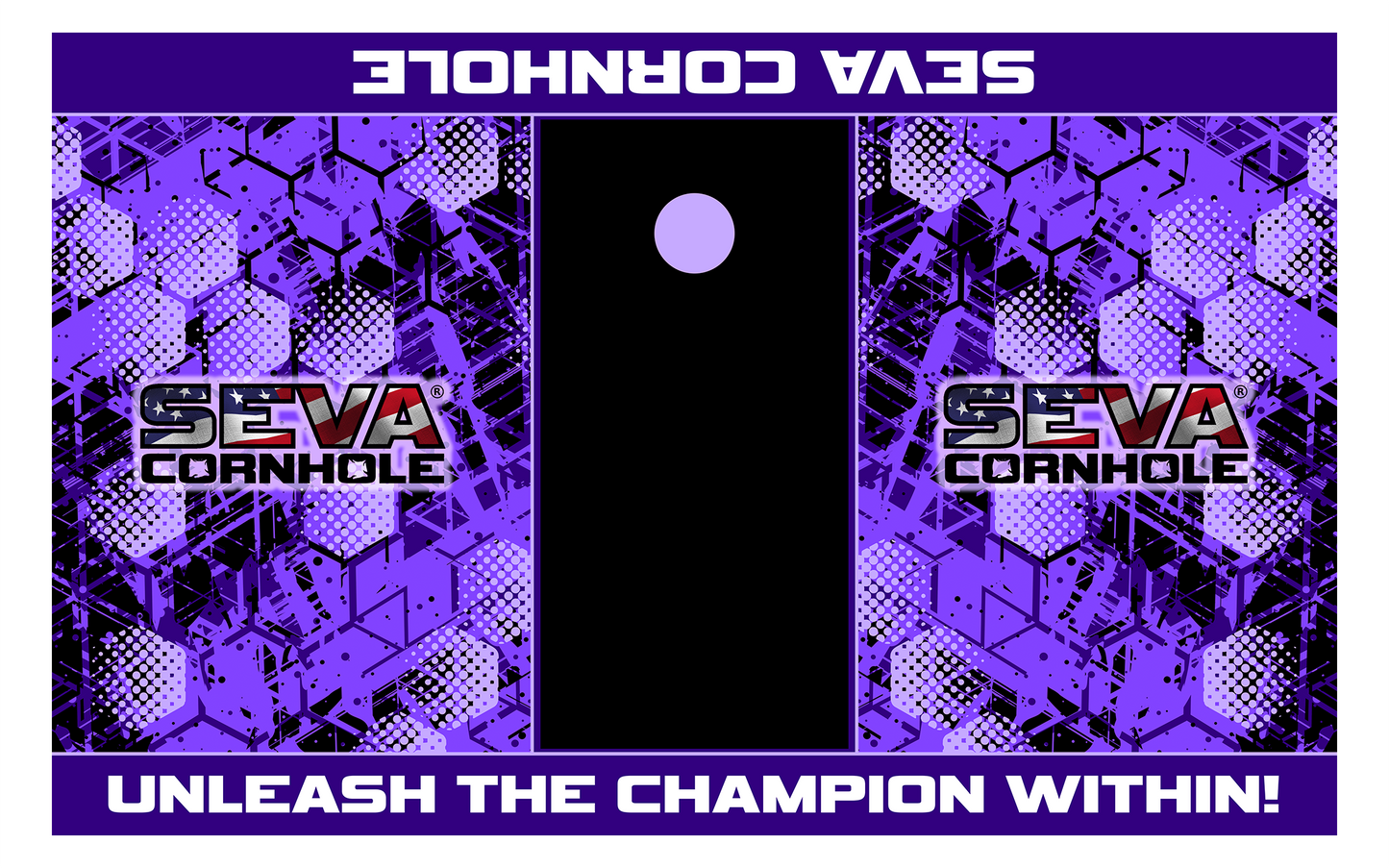 SEVA Cornhole Tournament Pitching Mats Honeycomb– 5′ × 8′ Carpet Style, Sublimation Printed, Anti-Skid Backing (Set of 2)