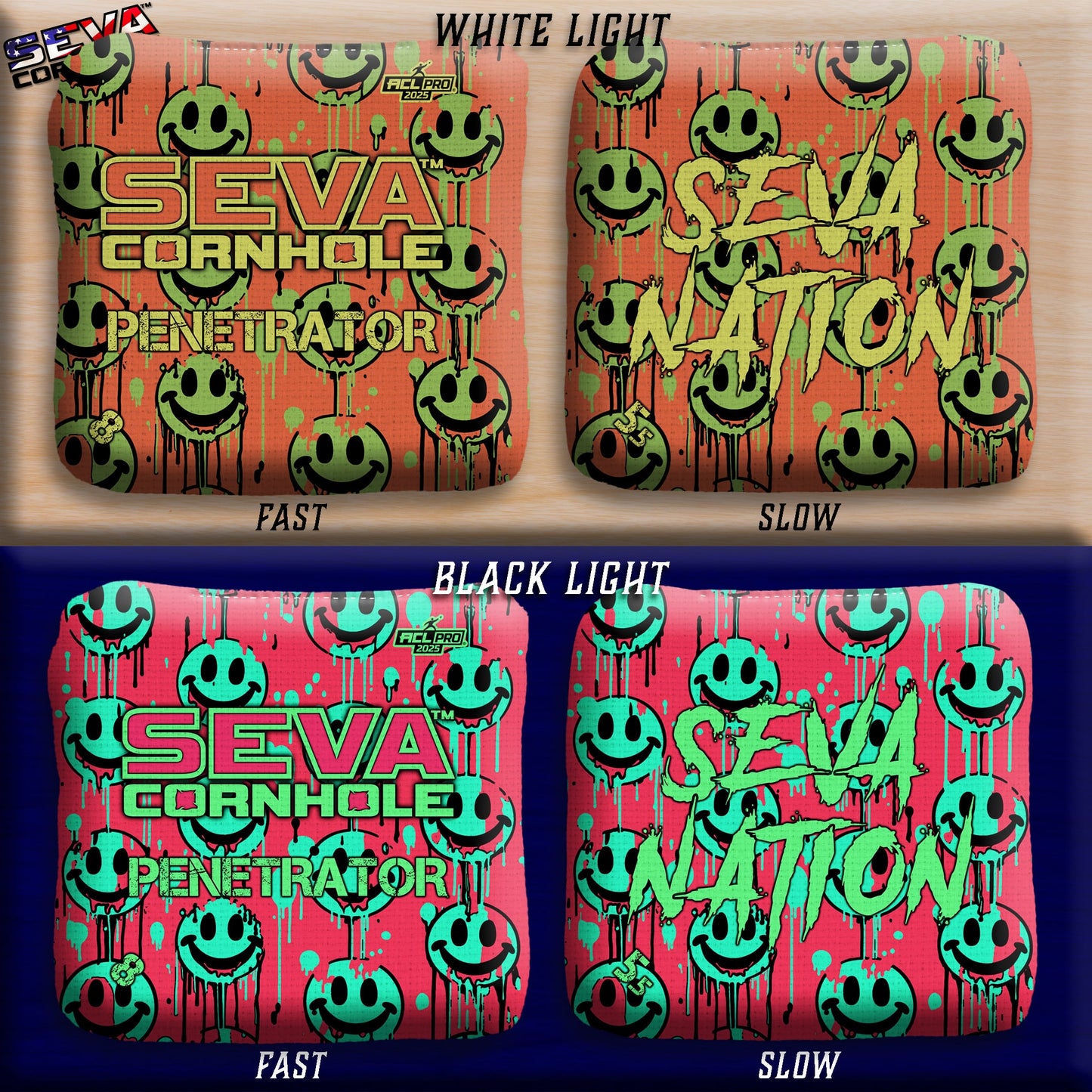 Smiley Blacklight GLO Cornhole Bags Penetrator ACL Pro Stamped