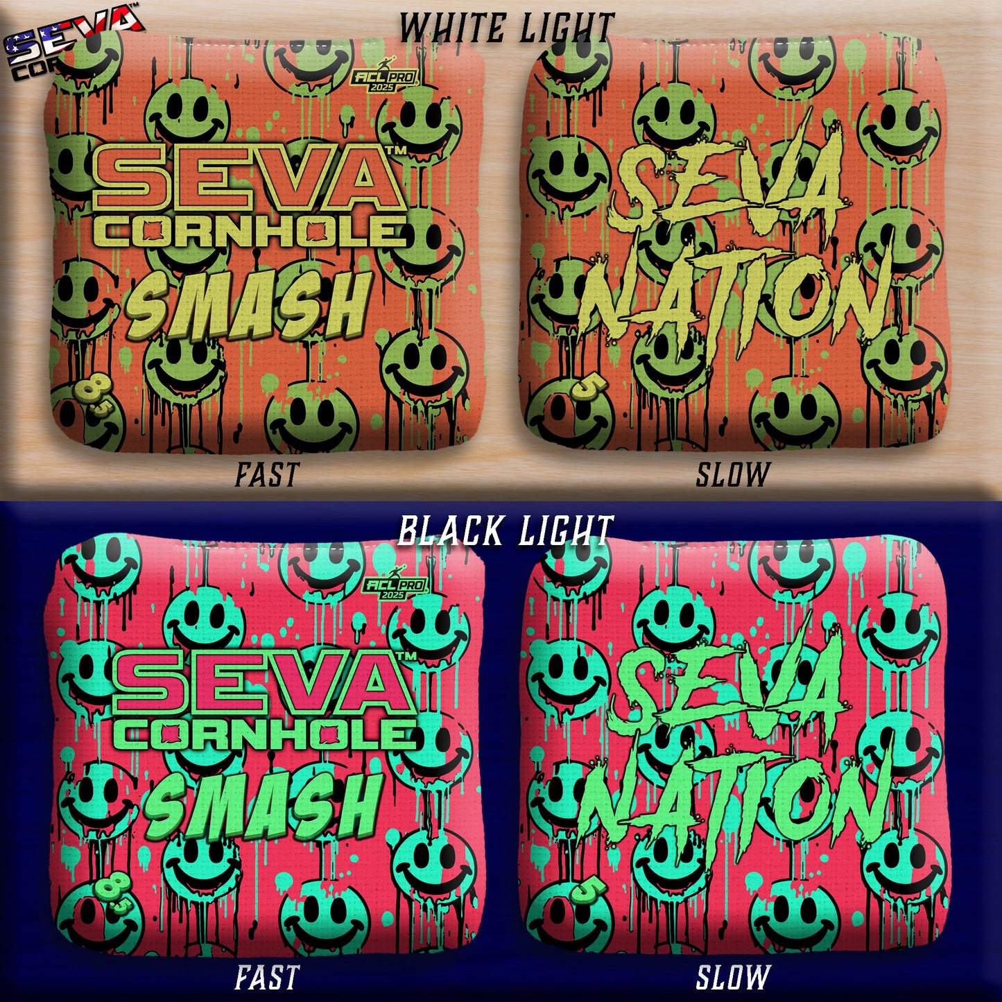 Smile Blacklight GLO Cornhole Bags Smash ACL Pro Stamped