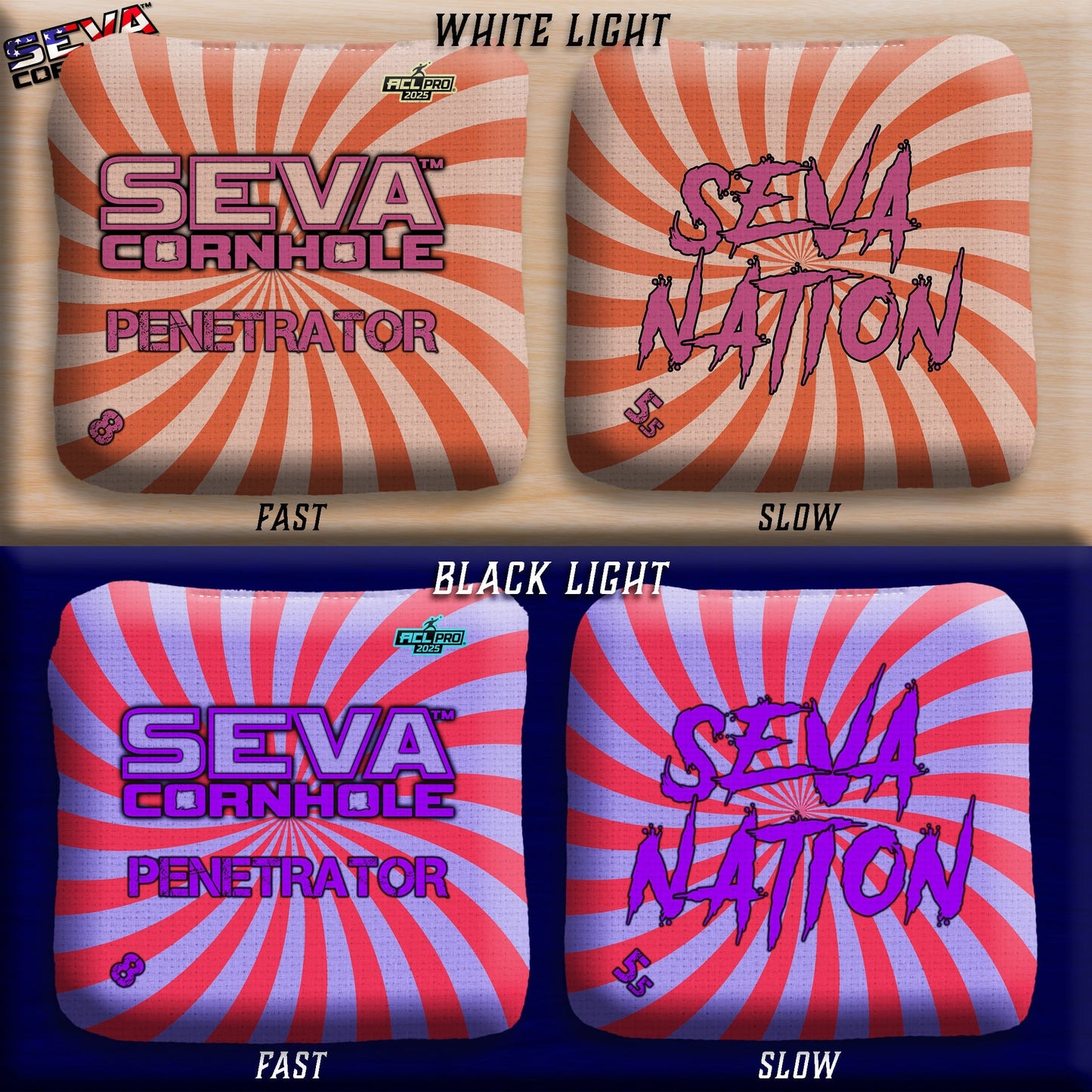 Swirl Blacklight GLO Cornhole Bags Penetrator ACL Pro Stamped