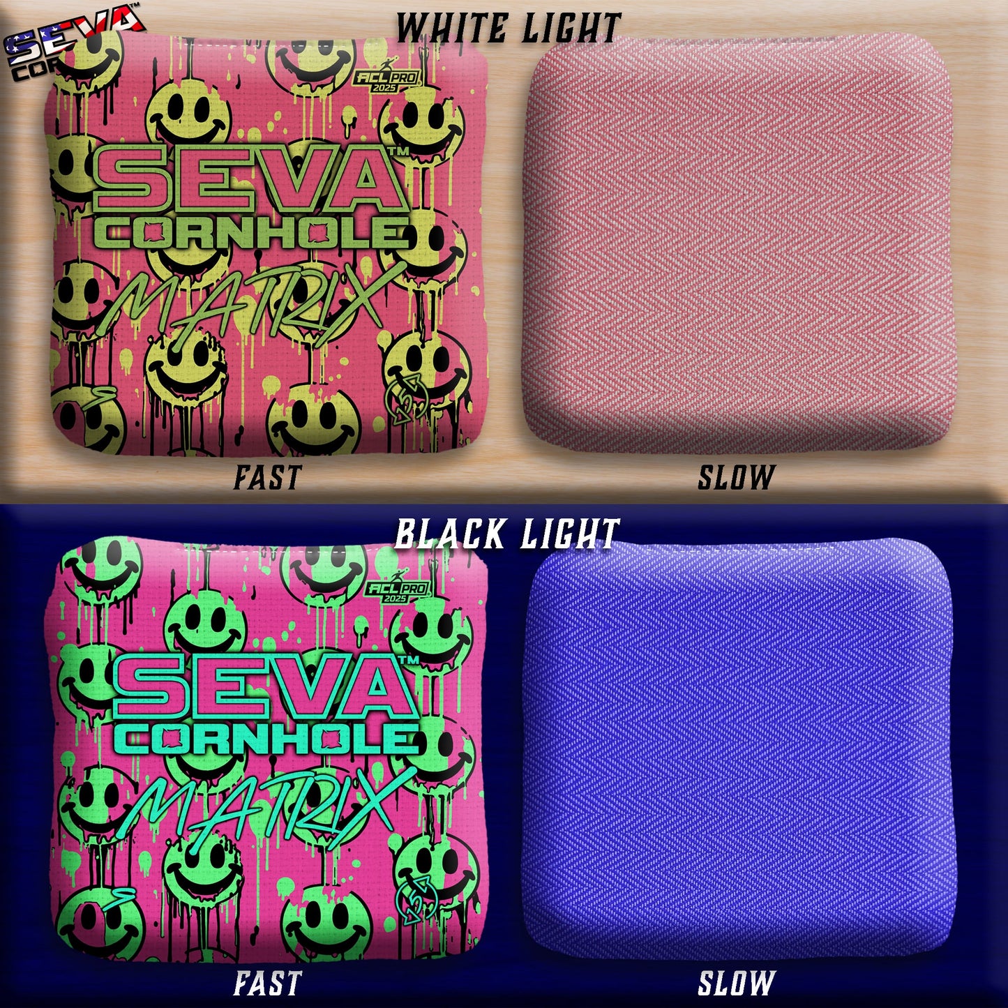 Smiley Blacklight GLO Cornhole Bags Matrix ACL Pro Stamped