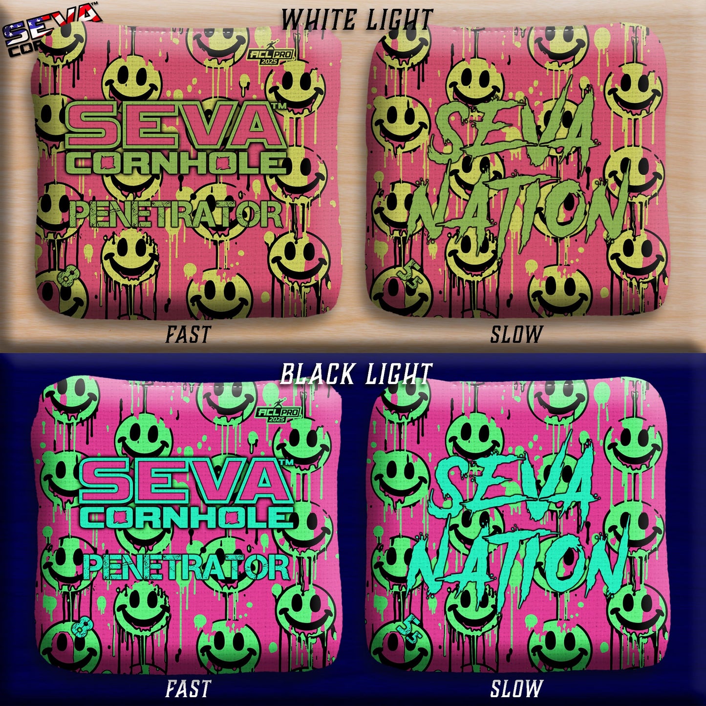 Smiley Blacklight GLO Cornhole Bags Penetrator ACL Pro Stamped