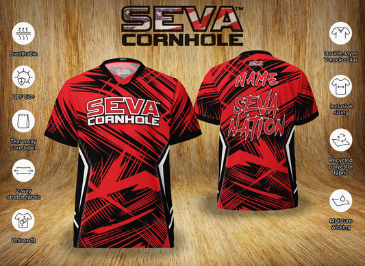 Red Dark Scratch Personalized SEVA Cornhole Jersey