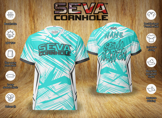Turquoise Light Scratch Personalized SEVA Cornhole Jersey