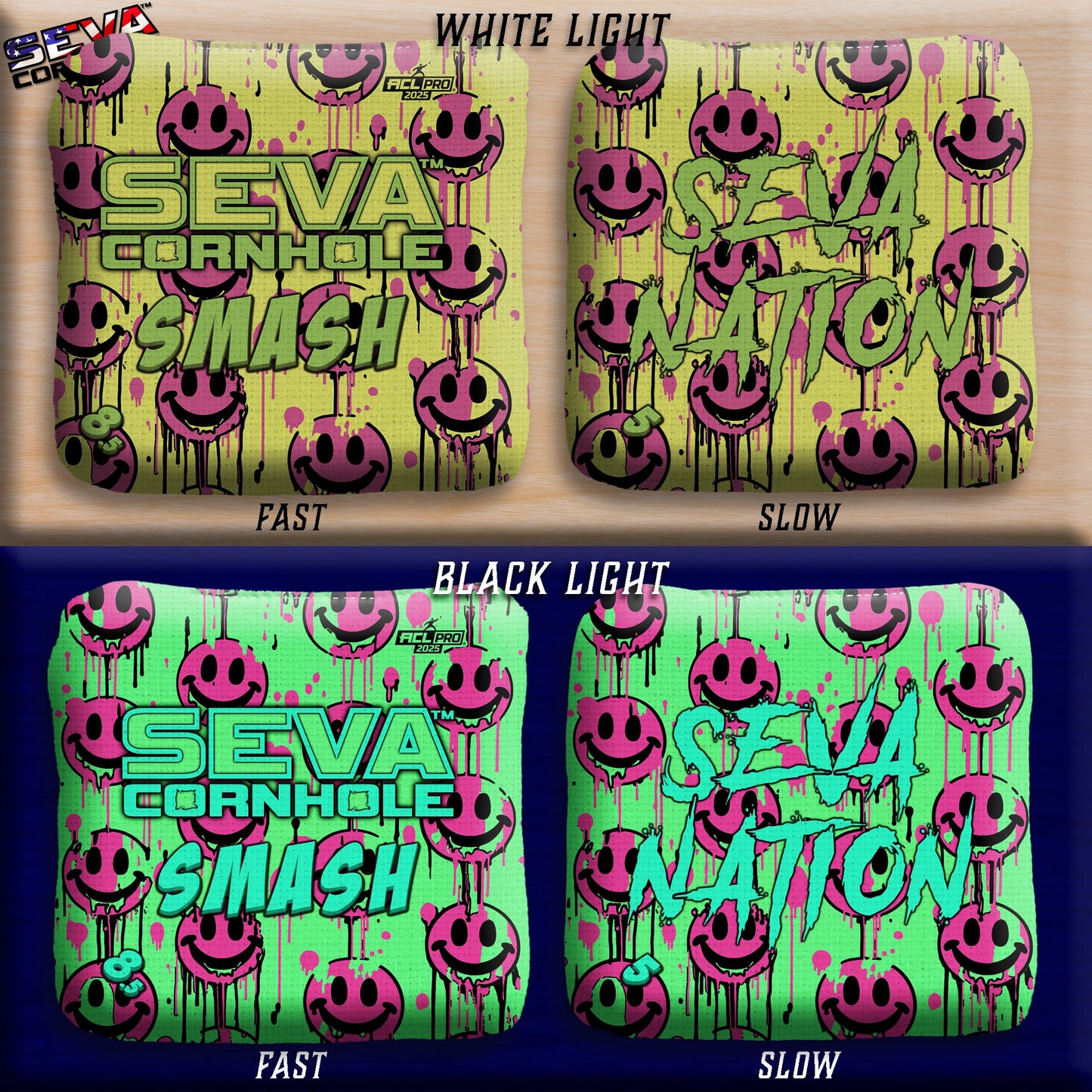 Smile Blacklight GLO Cornhole Bags Smash ACL Pro Stamped