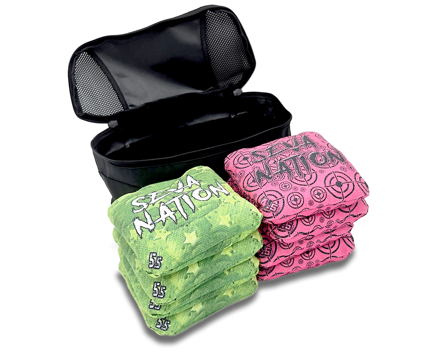 Two-Set Mesh Cornhole Bag Carry Pouch (Holds 8 Bags)