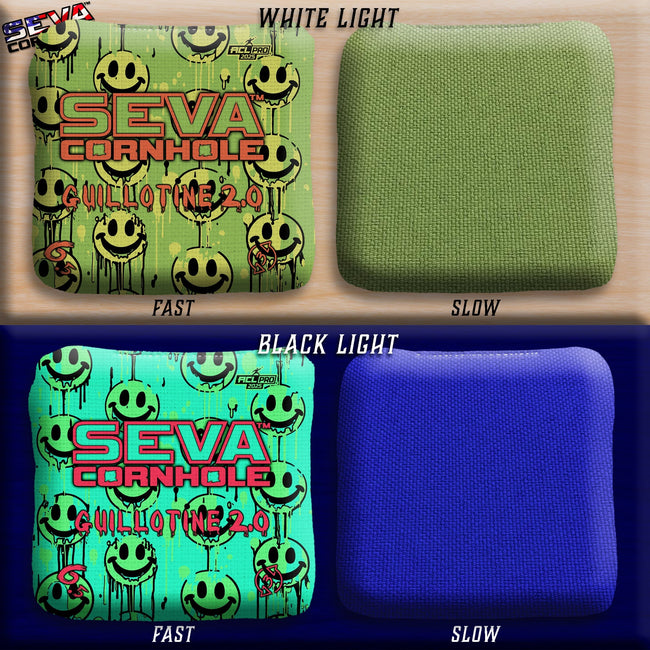 Smiley Blacklight GLO Cornhole Bags Guillotine 2.0 ACL Pro Stamped
