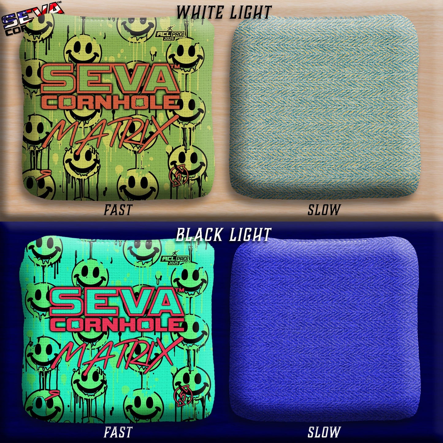 Smiley Blacklight GLO Cornhole Bags Matrix ACL Pro Stamped