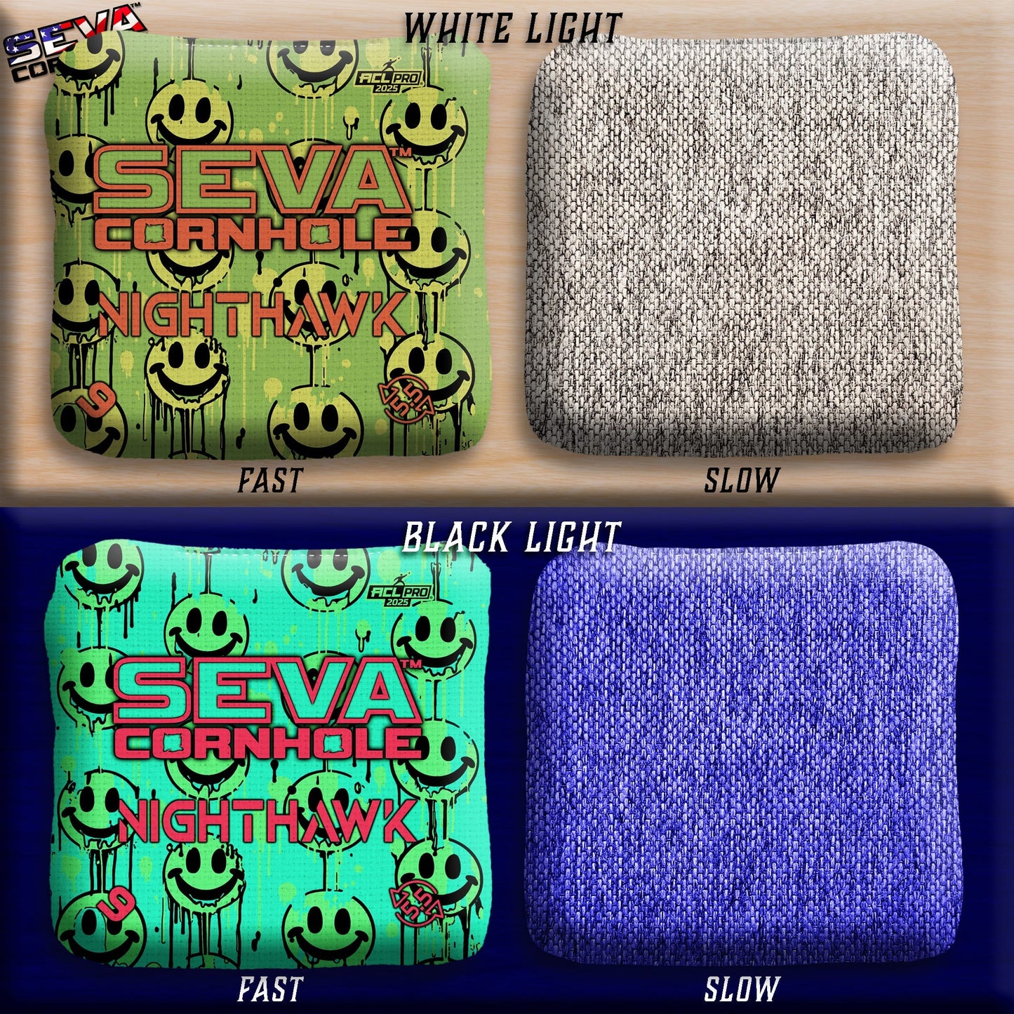 Smiley Blacklight GLO Cornhole Bags NightHawk ACL Pro Stamped