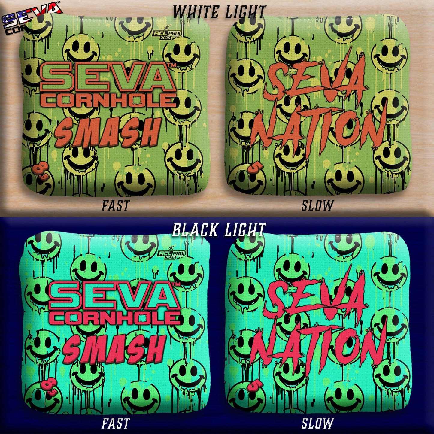 Smile Blacklight GLO Cornhole Bags Smash ACL Pro Stamped