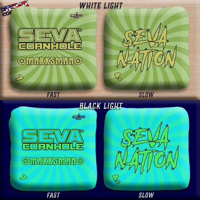 Swirl Blacklight GLO Cornhole Bags Marksman ACL Pro Stamped