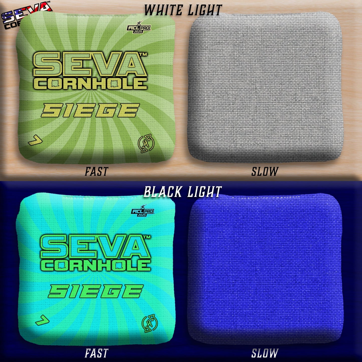 Swirl Blacklight GLO Cornhole Bags Siege ACL Pro Stamped