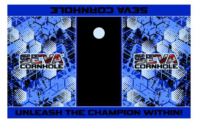 SEVA Cornhole Tournament Pitching Mats Honeycomb– 5′ × 8′ Carpet Style, Sublimation Printed, Anti-Skid Backing (Set of 2)