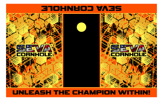 SEVA Cornhole Tournament Pitching Mats Honeycomb– 5′ × 8′ Carpet Style, Sublimation Printed, Anti-Skid Backing (Set of 2)