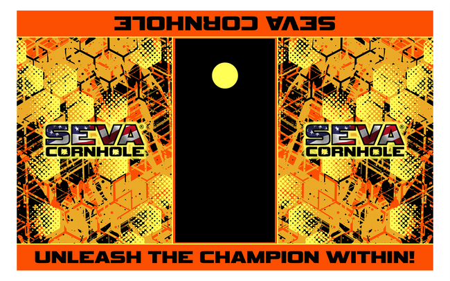 SEVA Cornhole Tournament Pitching Mats Honeycomb– 5′ × 8′ Carpet Style, Sublimation Printed, Anti-Skid Backing (Set of 2)