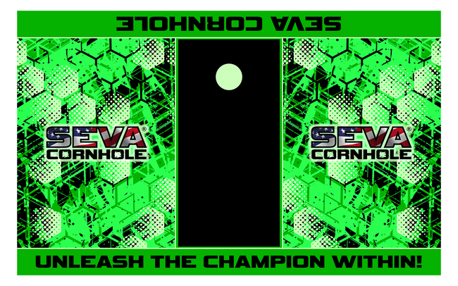 SEVA Cornhole Tournament Pitching Mats Honeycomb– 5′ × 8′ Carpet Style, Sublimation Printed, Anti-Skid Backing (Set of 2)
