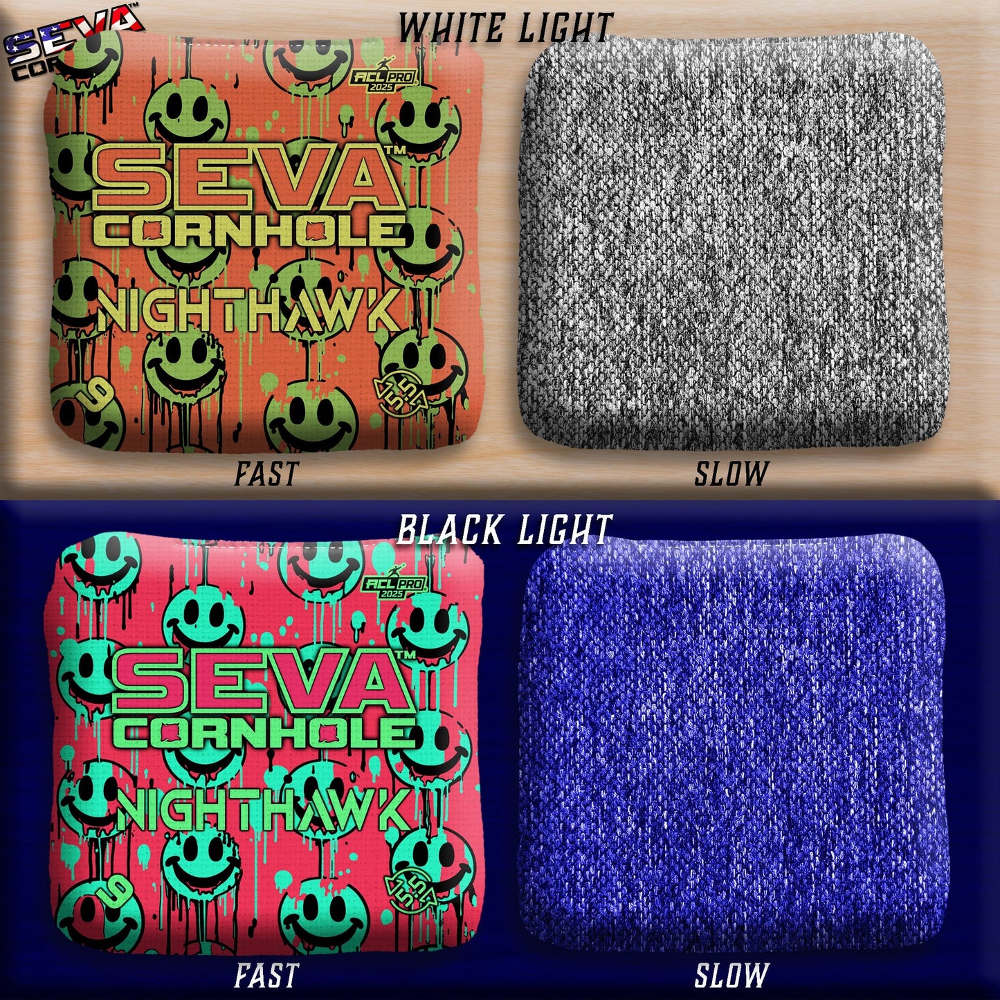 Smiley Blacklight GLO Cornhole Bags NightHawk ACL Pro Stamped