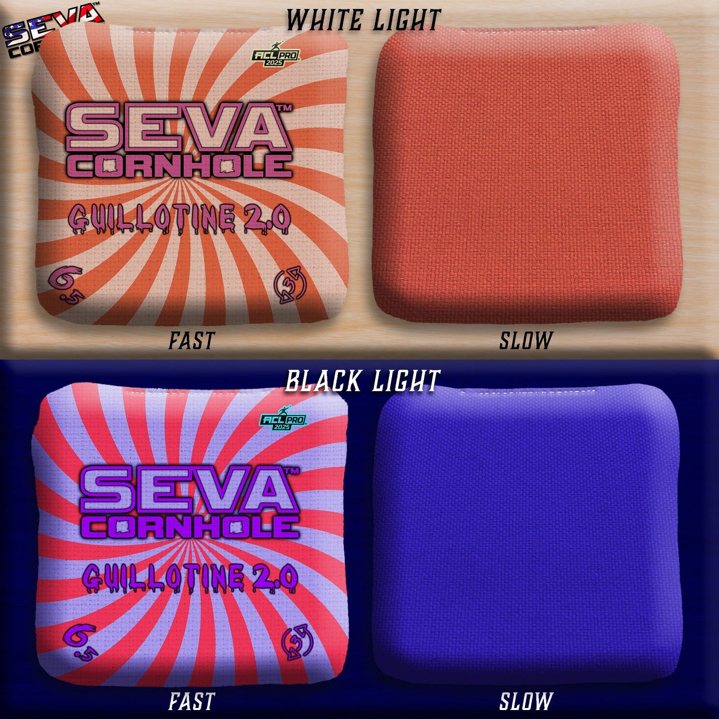 Swirl Blacklight GLO Cornhole Bags Guillotine 2.0 ACL Pro Stamped