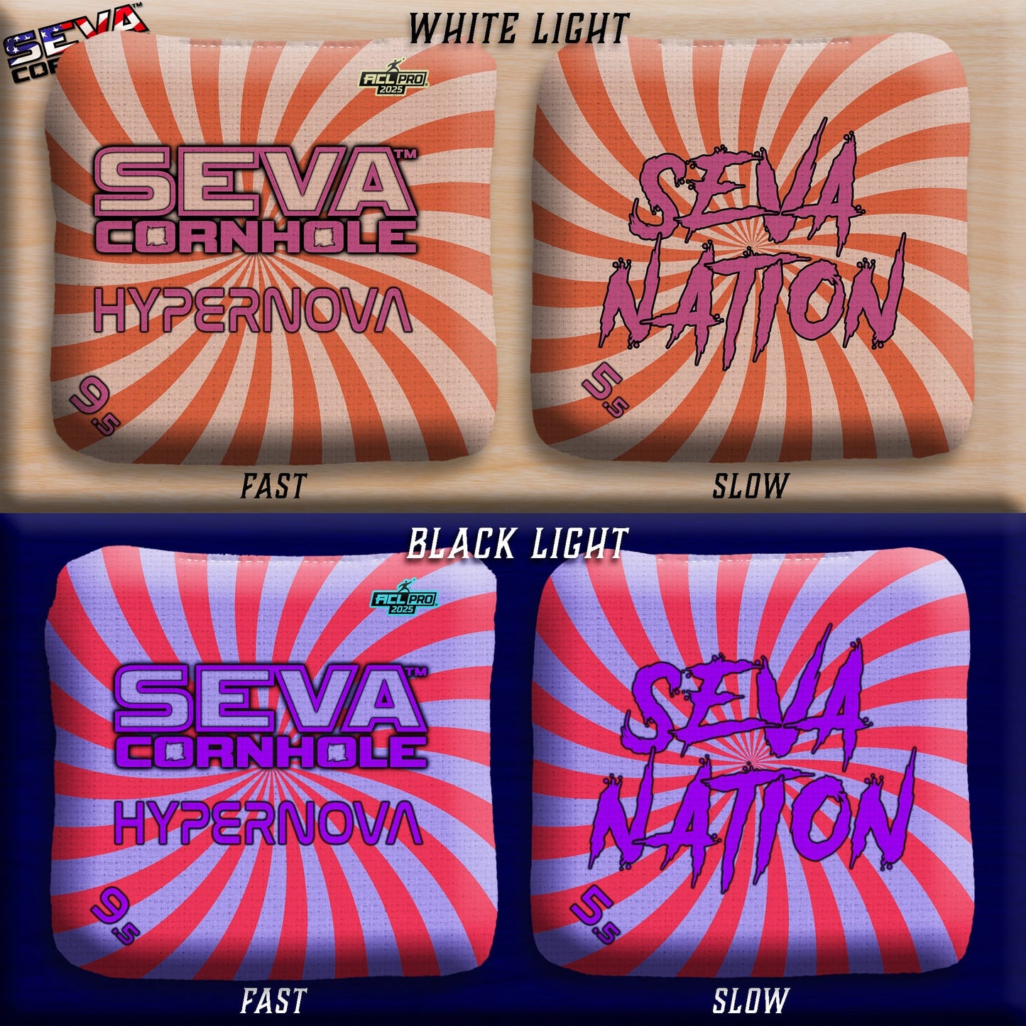 Swirl Blacklight GLO Cornhole Bags Hypernova ACL Pro Stamped