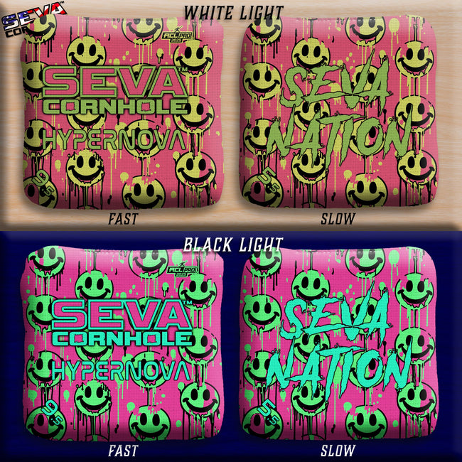 Smiley Blacklight GLO Cornhole Bags Hypernova ACL Pro Stamped