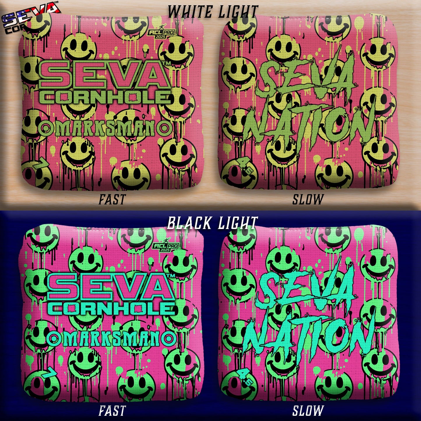 Smiley Blacklight GLO Cornhole Bags Marksman ACL Pro Stamped