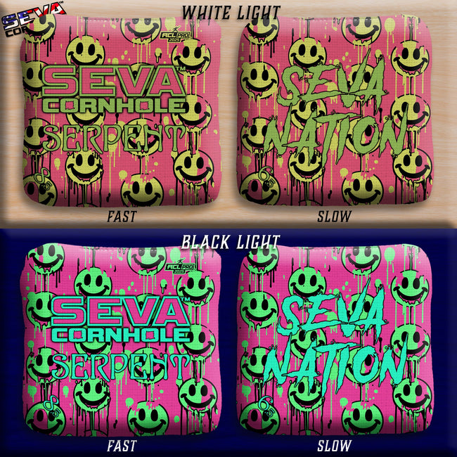Smiley Blacklight GLO Cornhole Bags Serpent ACL Pro Stamped