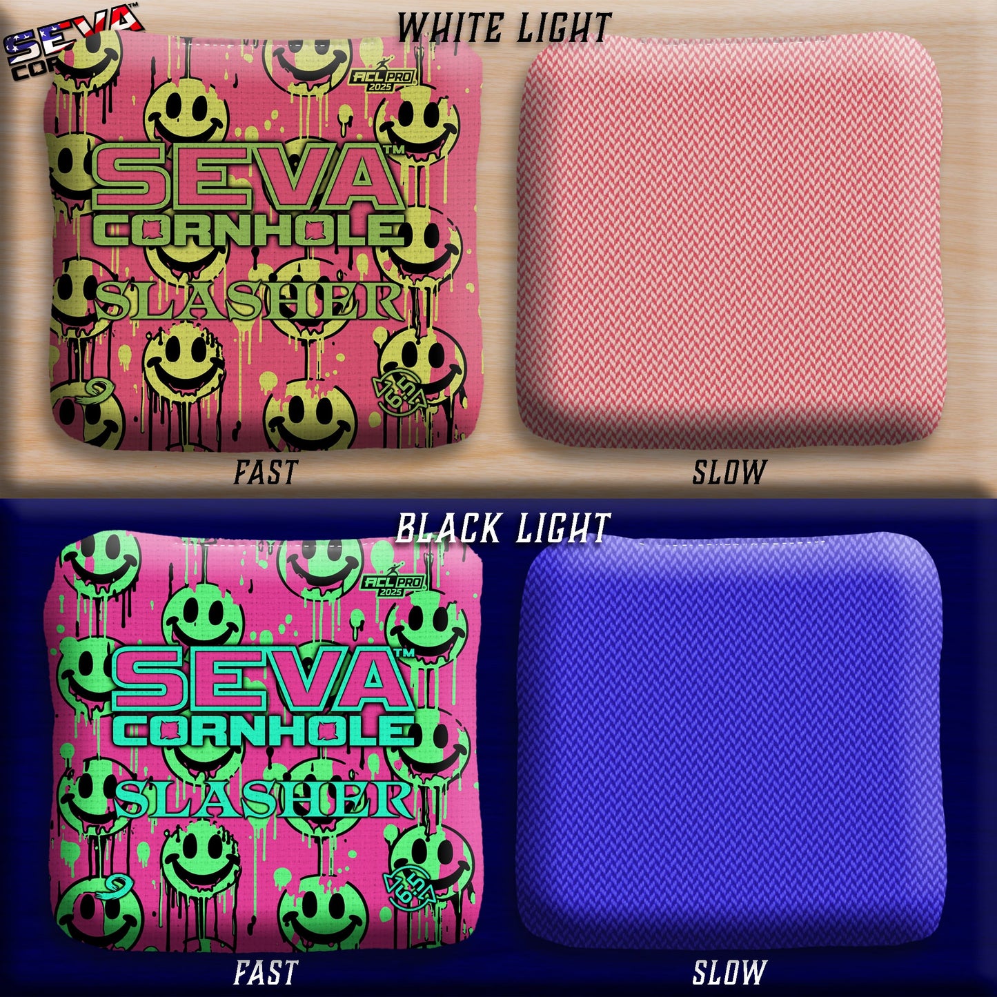 Smiley Blacklight GLO Cornhole Bags Slasher ACL Pro Stamped