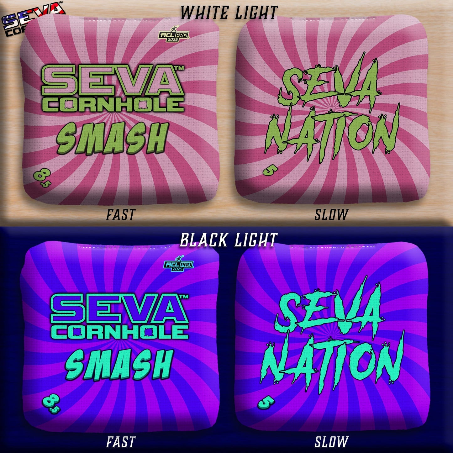 Swirl Blacklight GLO Cornhole Bags Smash ACL Pro Stamped