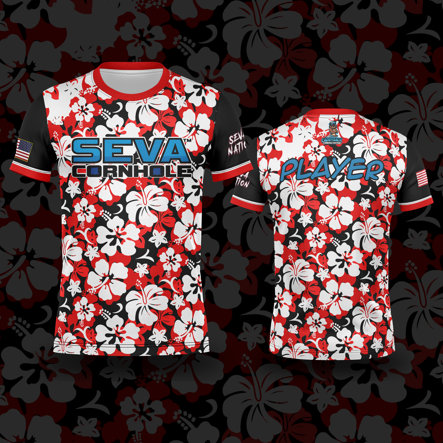 SEVA CORNHOLE JERSEY "FLORAL" BLACK EDITION! NEW SPANDEX MESH MATERIAL!