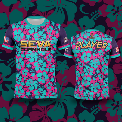 SEVA CORNHOLE JERSEY "FLORAL" BLUE/PINK EDITION! NEW SPANDEX MESH MATERIAL!