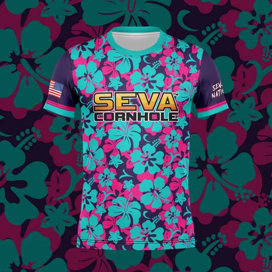 SEVA CORNHOLE JERSEY "FLORAL" BLUE/PINK EDITION! NEW SPANDEX MESH MATERIAL!