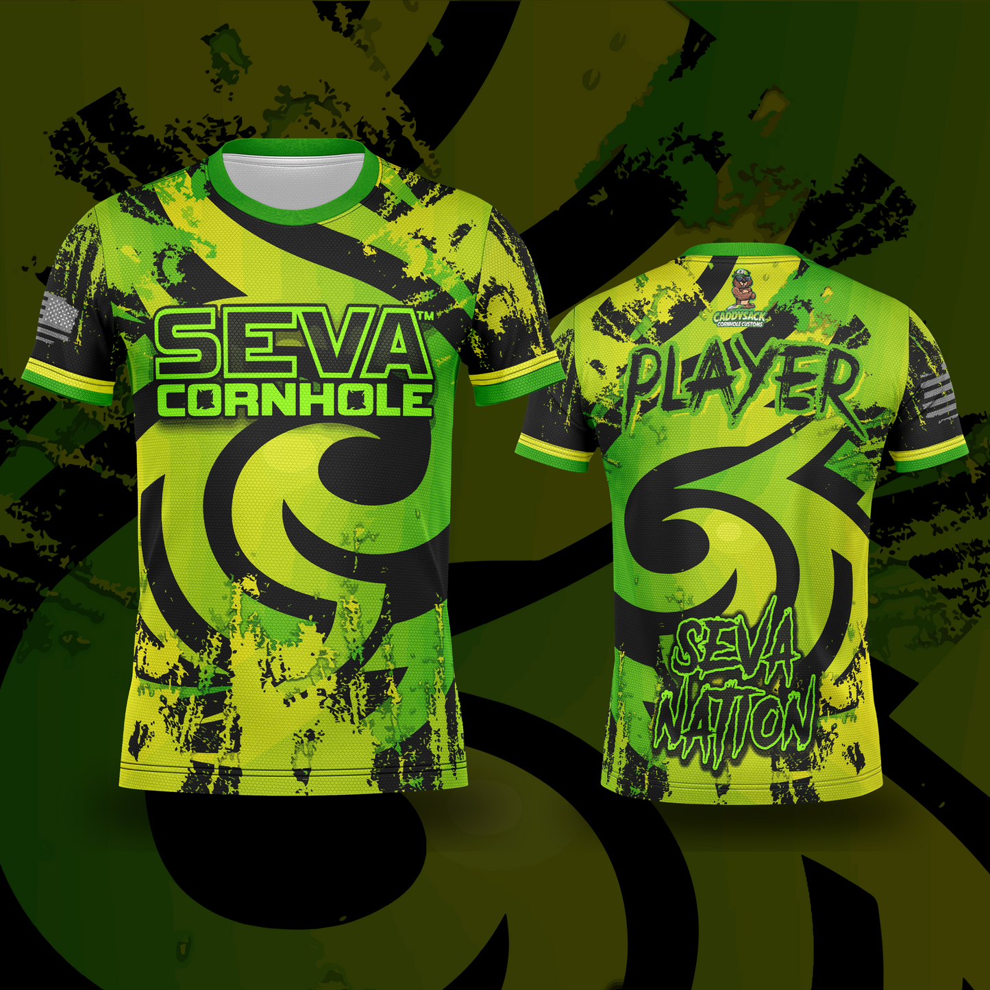 SEVA CORNHOLE JERSEY "SWIRL" LIME EDITION! NEW SPANDEX MESH MATERIAL!