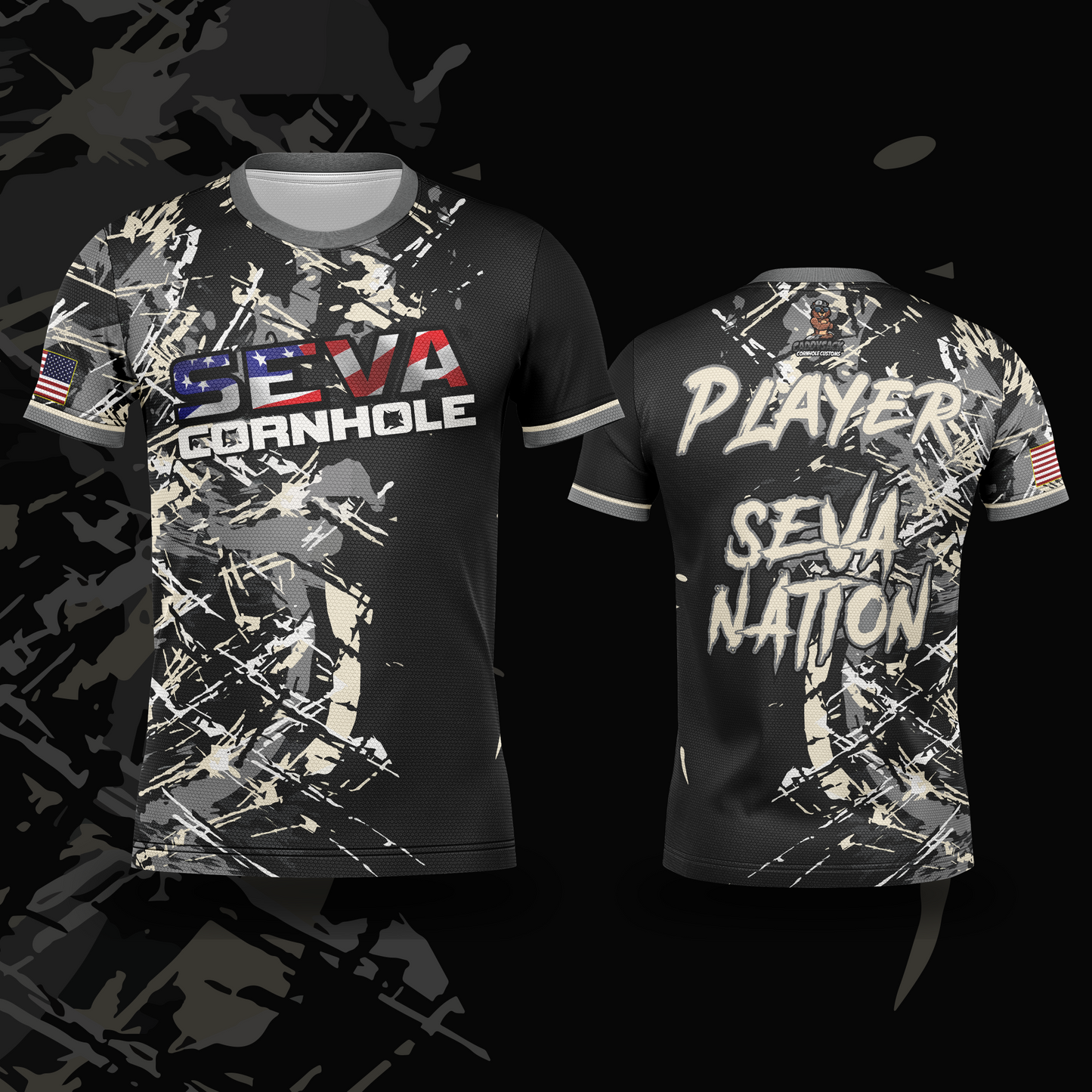 SEVA CORNHOLE JERSEY- "GREY GRUNGE"    NEW SPANDEX MESH MATERIAL!