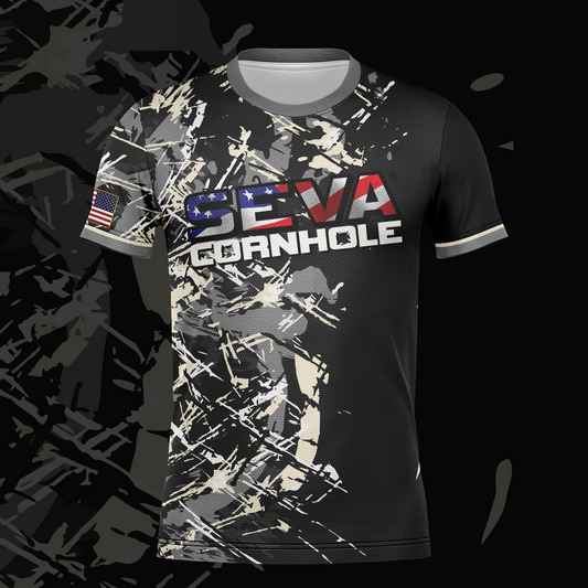 SEVA CORNHOLE JERSEY- "GREY GRUNGE"    NEW SPANDEX MESH MATERIAL!