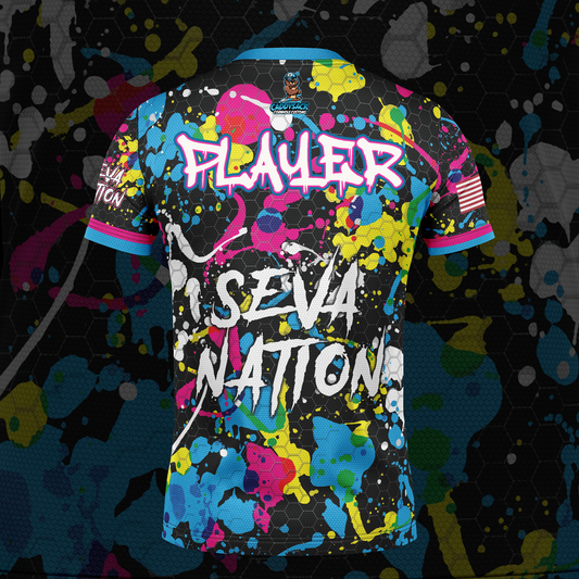 SEVA CORNHOLE JERSEY-  "PAINT SPLASH" BLACK EDITION! NEW SPANDEX MESH MATERIAL!