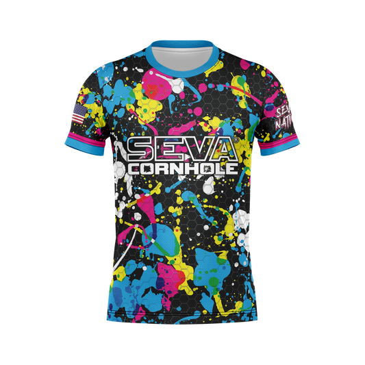 SEVA CORNHOLE JERSEY-  "PAINT SPLASH" BLACK EDITION! NEW SPANDEX MESH MATERIAL!