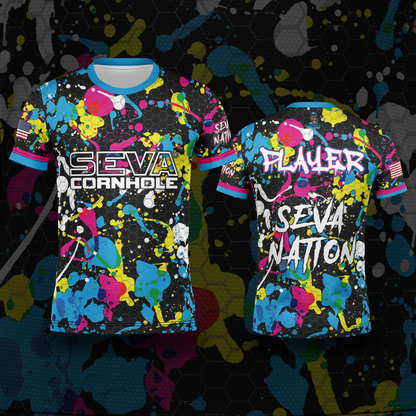 SEVA CORNHOLE JERSEY-  "PAINT SPLASH" BLACK EDITION! NEW SPANDEX MESH MATERIAL!
