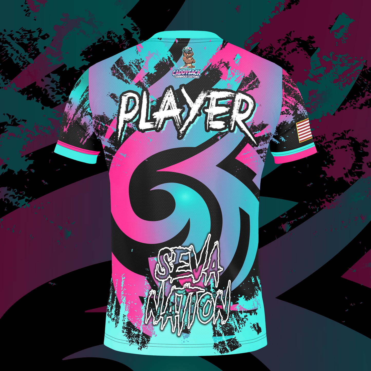 SEVA CORNHOLE JERSEY "SWIRL" BLUE/PINK EDITION! NEW SPANDEX MESH MATERIAL!