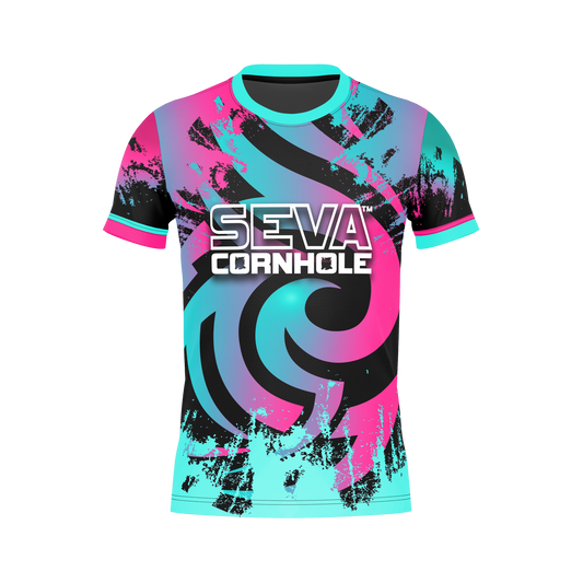 SEVA CORNHOLE JERSEY "SWIRL" BLUE/PINK EDITION! NEW SPANDEX MESH MATERIAL!