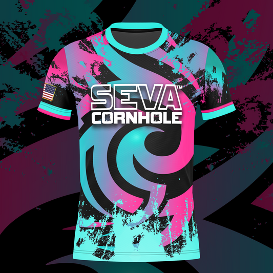 SEVA CORNHOLE JERSEY "SWIRL" BLUE/PINK EDITION! NEW SPANDEX MESH MATERIAL!